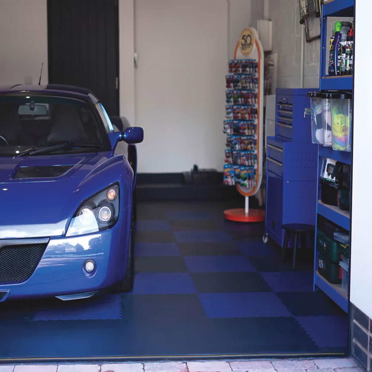 Interlocking Floor Tiles & Ramps Single Garage Pack (19m2 + 7 ramps) Blue & Graphite X500/7